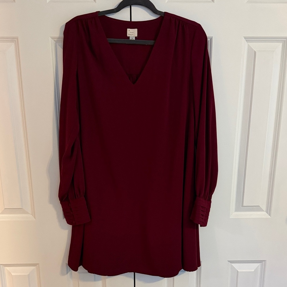a new day Long Sleeve V-Neck Dress in Burgundy
